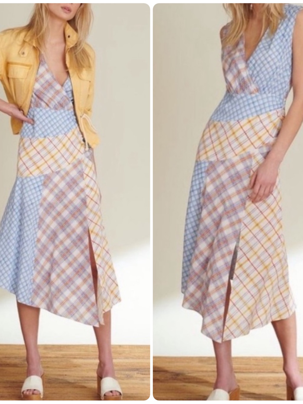 Veronica Beard Wixson Ruched Patchwork Checked Silk Crepe De Chine Midi Dress